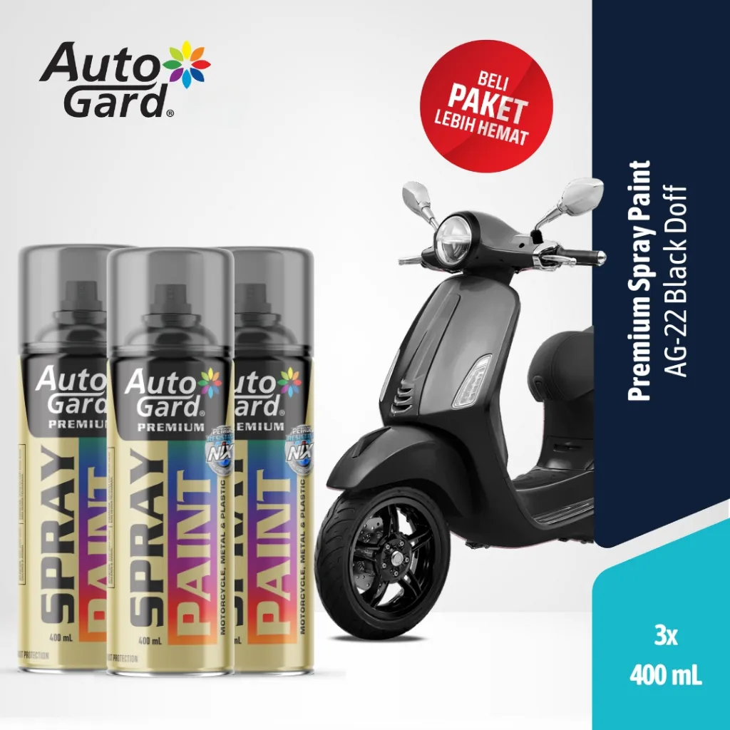 AutoGard Paket AG-22 3 Kaleng Flat Black Cat Semprot Premium Motor Mobil Sepeda Helm Rumah Serbaguna Vas Pot Graffiti Tembok Kayu Aluminium Besi Sepeda Listrik Motor Listrik Mobil Listrik