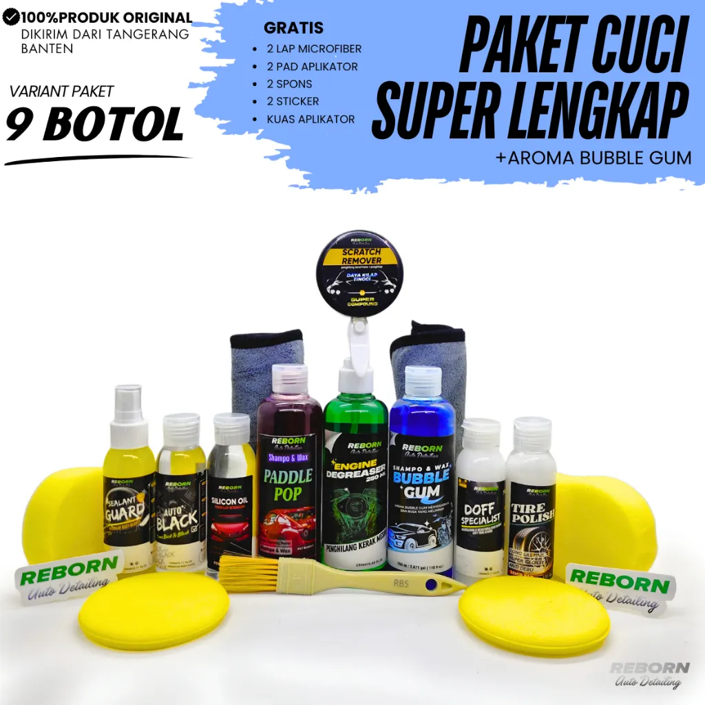 REBORN - Paket Cuci Super Lengkap 9 BOTOL Perawatan Pembersih Pengkilap Full Body