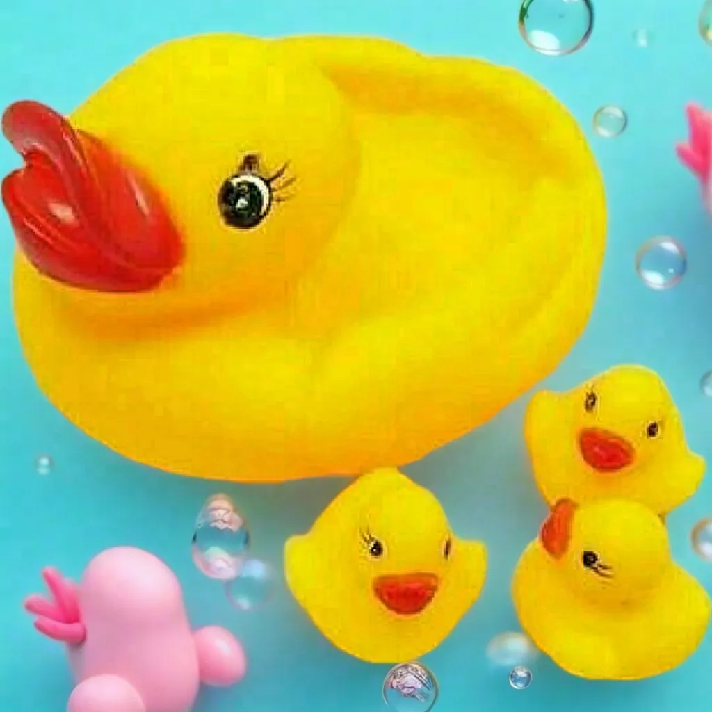 Mainan anak bebek Karet Pencet vinil 1induk dengan 3 anak