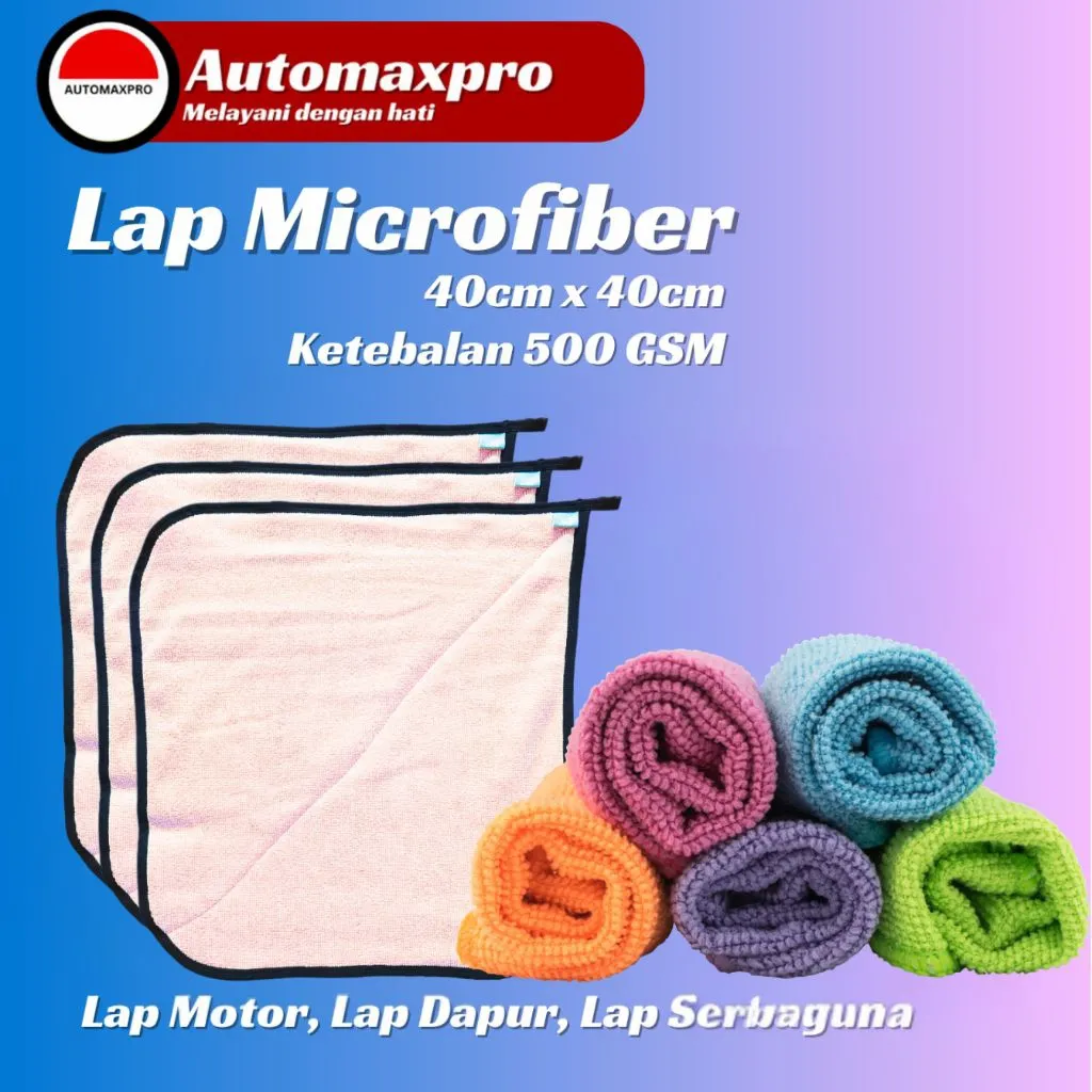 Automaxpro AMP Lap Microfiber 40cm x 40cm, Lap Dapur, Lap serbaguna, Lap halus menyerap air, Lap Motor, Lap Mobil, Lap Cuci. Dua Lap dijahit jadi satu. Double Lap.