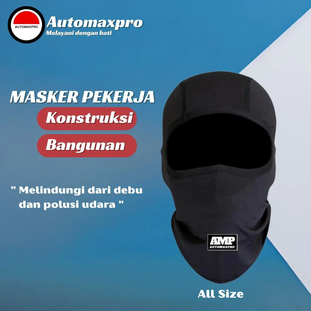 Automaxpro AMP Masker Ninja Hitam Polos Masker Pekerja Bangunan Konstruksi Penutup Kepala Masker Motor Facemask Buff All Size