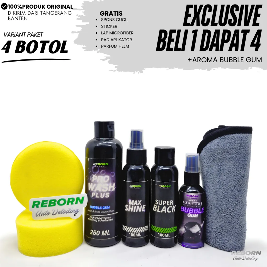 REBORN - Beli 1 Dapat 4 EXCLUSIVE Pro Wash Plus Pengkilap Penghitam Body Parfum Perawatan Kendaraan