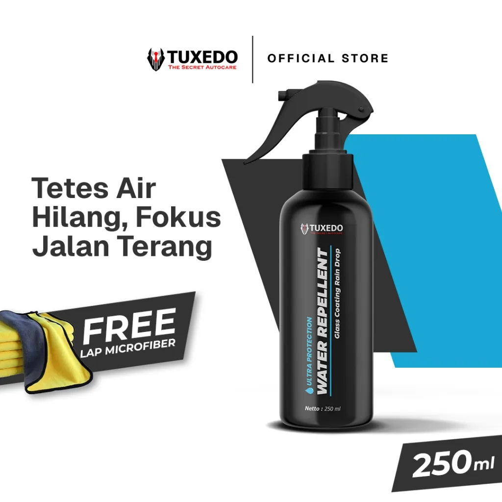 Tuxedo Autocare - Glass Water Repellent (membuat kaca mobil kamu bersih dari jamur dan rembesan debu)