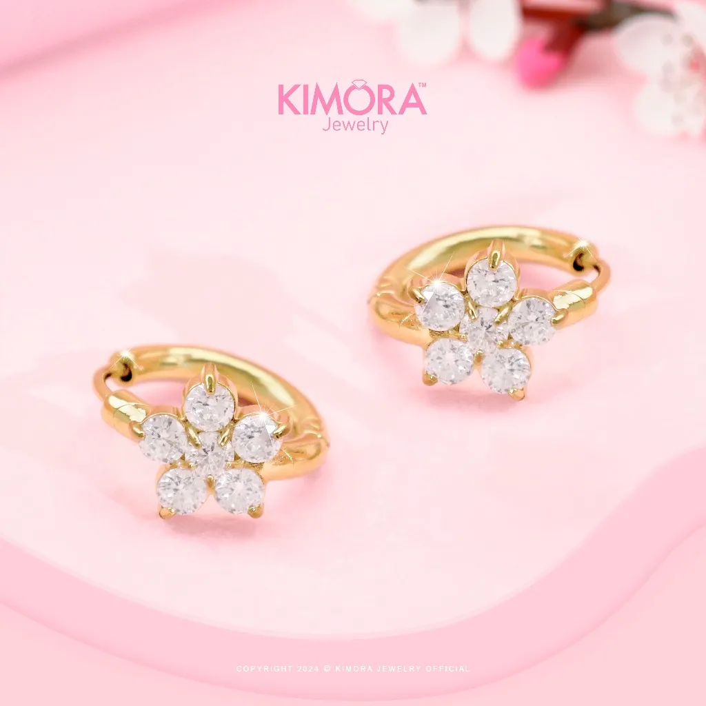 Kimora - Anting Hoop Titanium Wanita Flower Caren Gold Plated 18k Ant54