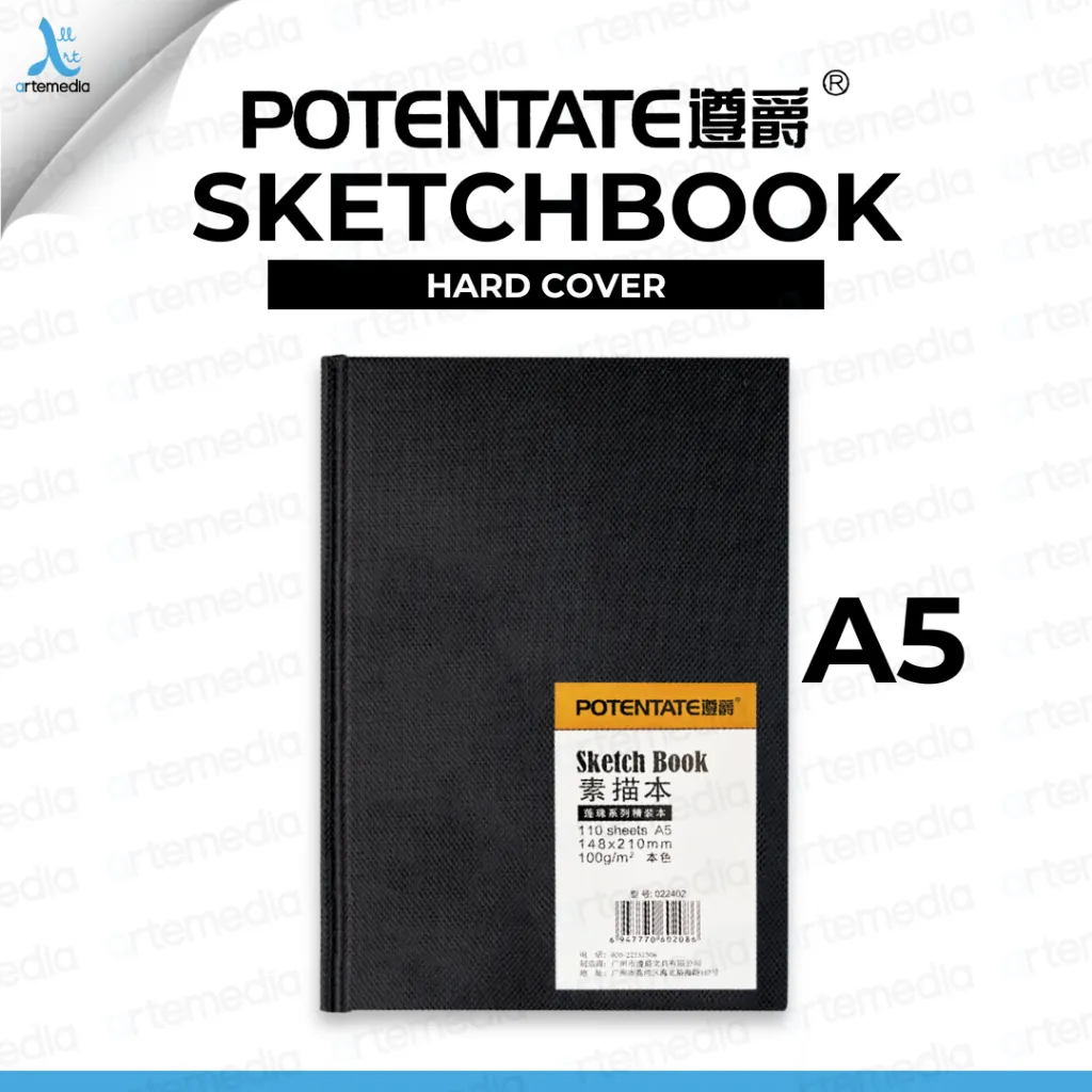 Potentate Sketchbook Hard Cover A5 100gsm 110 lembar I Buku Sketsa Hard Cover untuk Gambar, Ilustrasi, Pensil, Charcoal, Brush Pen, Pensil Warna