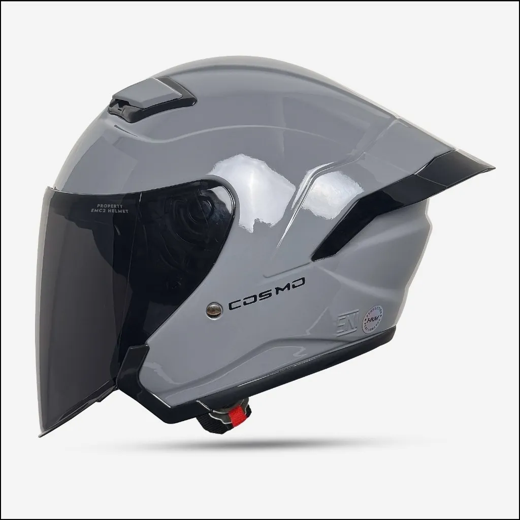 Helm Half Face MLA COSMO  Grey Glosy Kaca Hitam | Helm Premium Paket Ganteng Untuk Pria Dan Wanita Dewasa SNI Bisa COD.
