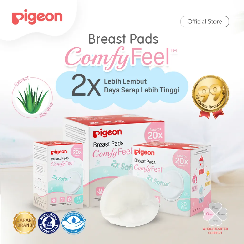 PIGEON Breast Pad Comfyfeel | Penyerap ASI Sekali Pakai | Breast Pads Isi 12pcs - 30pcs - 50pcs | Dengan Aloe Vera | Penampung ASI Rembes | Lembut Di Kulit | Dermatologycally Tested | Anti Gesekan dan Iritasi | Perlengkapan Menyusui