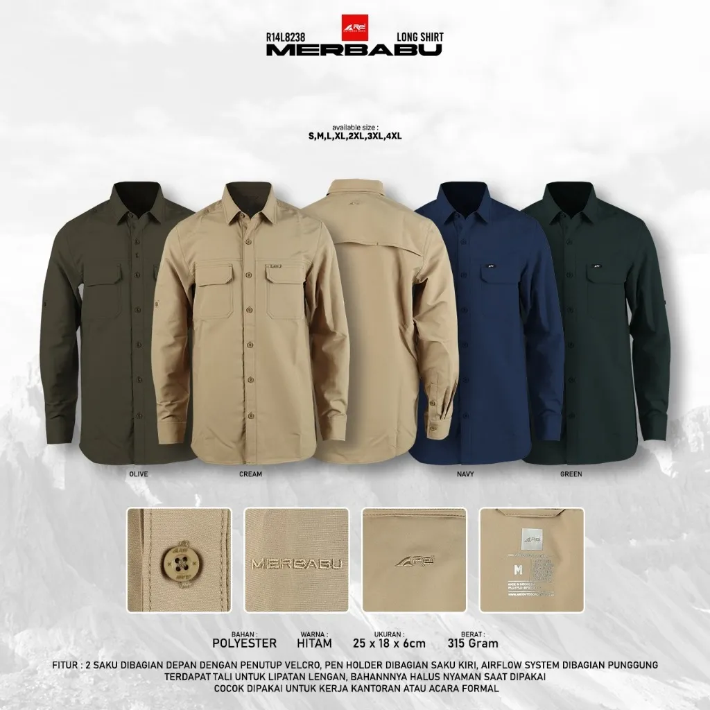 Kemeja Lengan Panjang Pria Merbabu Arei Outdoorgear