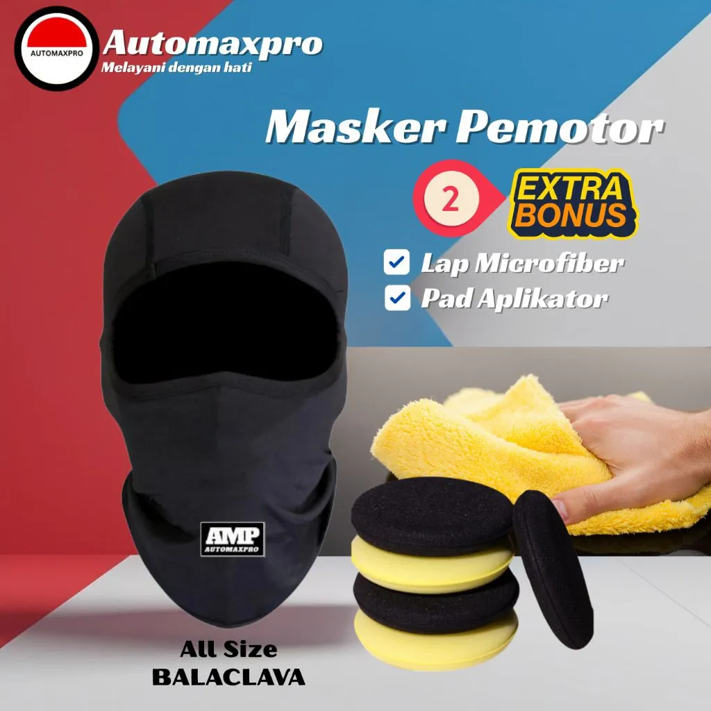 Automaxpro AMP Masker Motor Balaclava Buff Ninja Face Mask & BONUS PAD APLIKATOR  & LAP MICROFIBER