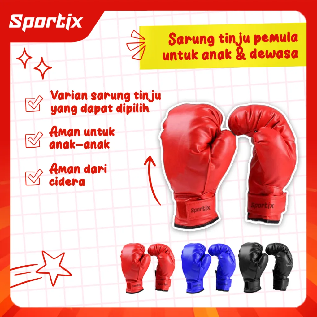 Sportix - Sarung Tinju Muaythai MMA Taekwondo Boxing Gloves Sports Punch Training Ukuran anak dan dewasa leather gloves