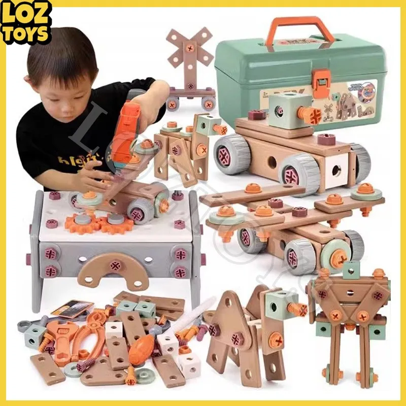 LOZTOYS DIY Sekrup Tool Box Anak Berpura-pura Bermain Mainan 182PCS Perbaikan Sekrup Bor Listrik Simulasi Toys
