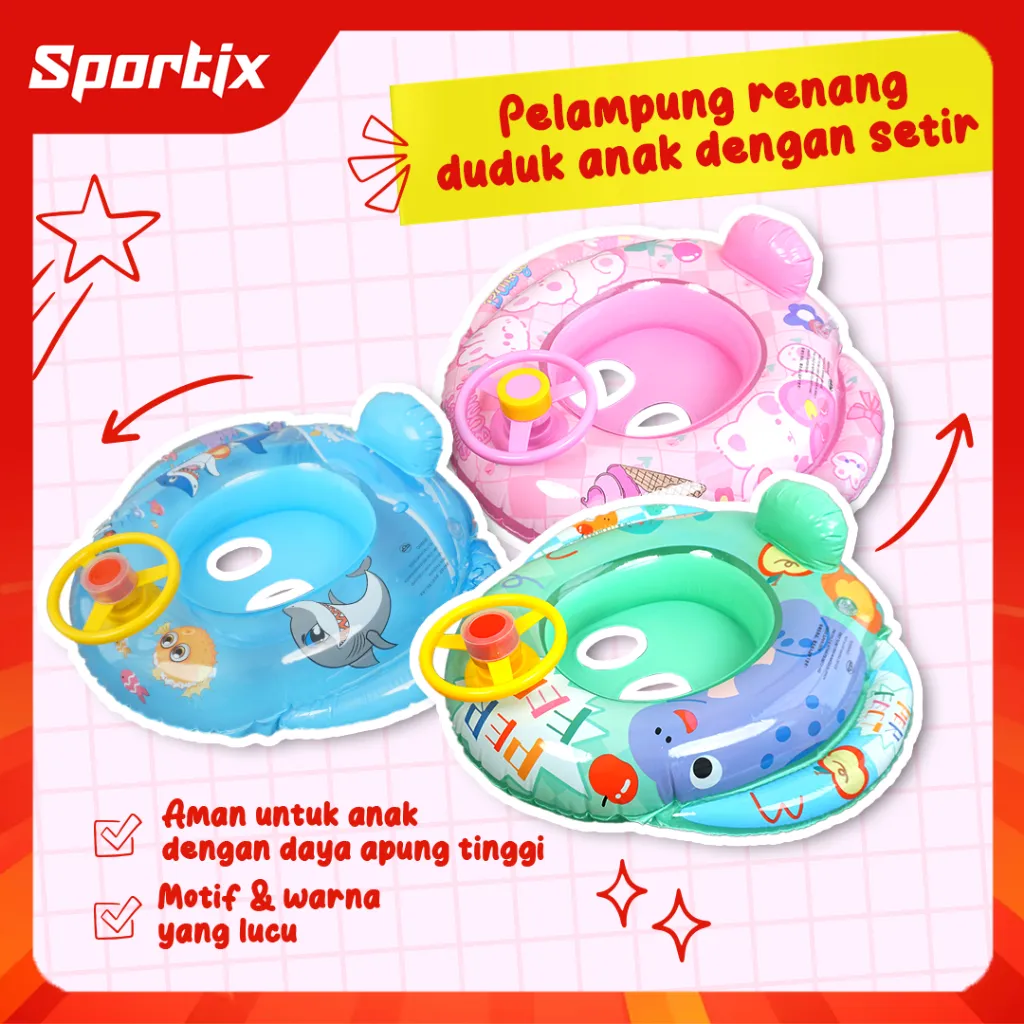 Sportix - Pelampung Renang Duduk Bayi Stir Mobil Karakter Hewan - Swim Trainer Safety Baby Boat