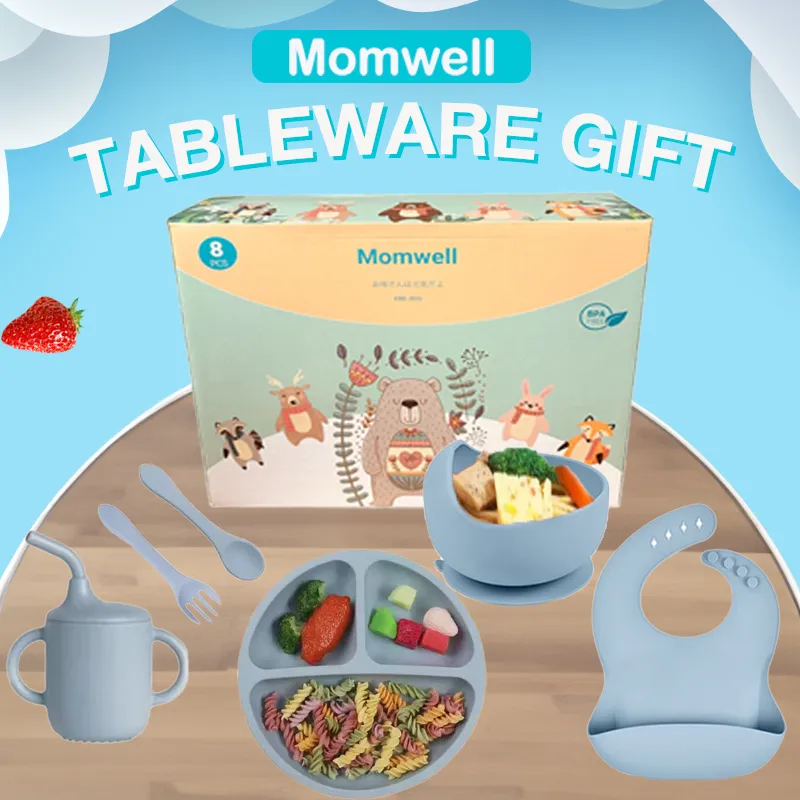Momwell 8 in 1 Alat Makan Bayi Silikon Baby Gift Set