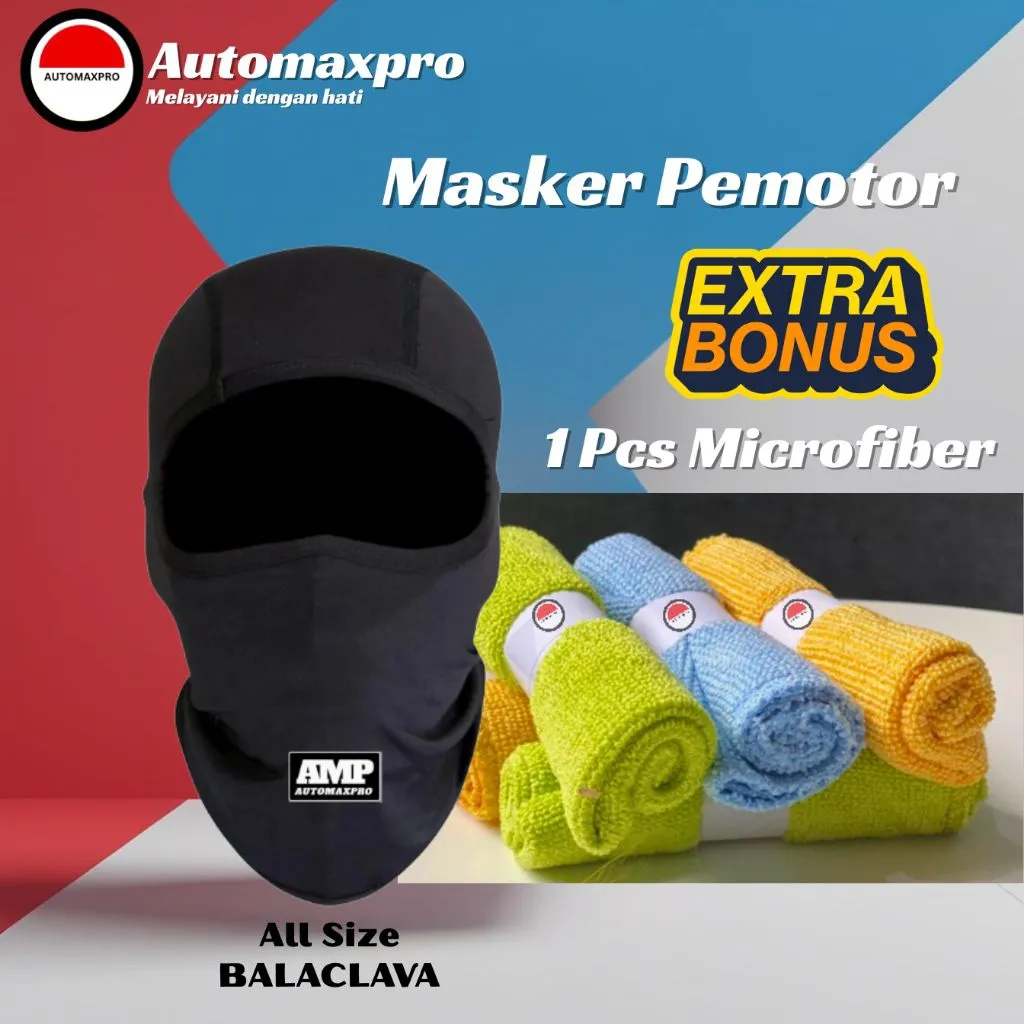Automaxpro AMP Motor Balaclava Buff Ninja Face Mask & BONUS LAP MICROFIBER All Size