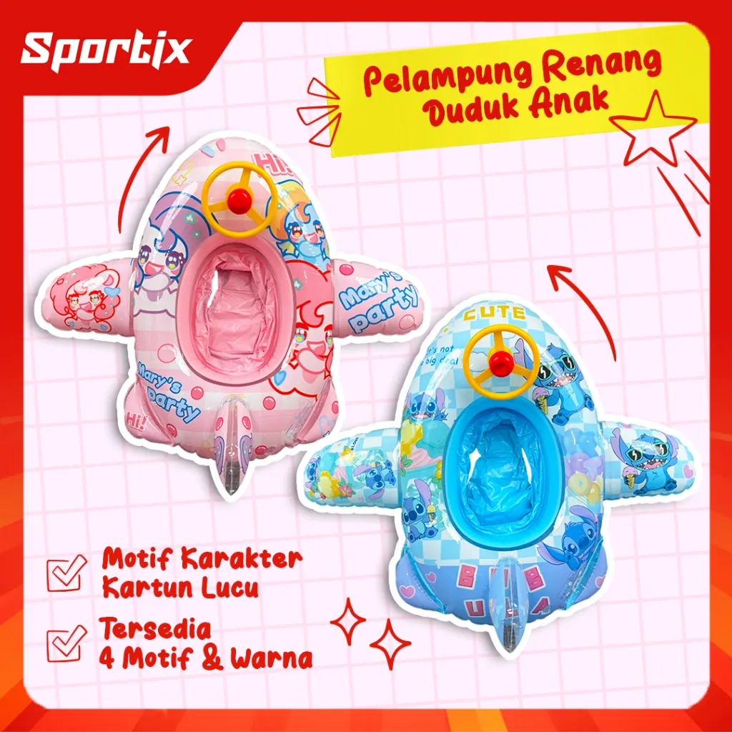 Sportix - Pelampung Duduk celana Anak Bentuk Pesawat Kartun lucu dengan Setir swim ring kids