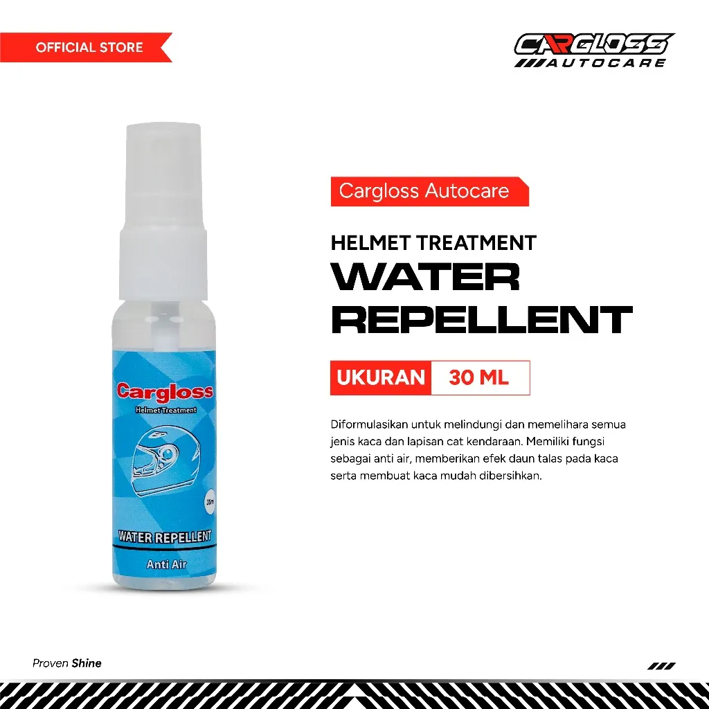 Cargloss Water Repellant 30ml – Cairan Anti Air & Debu untuk Helm, Kaca Mobil, dan Spion