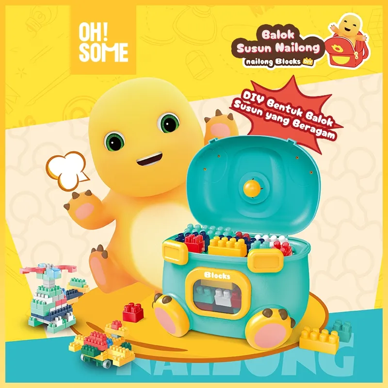 OHSOME Mr. Man Nailong Bulding Block School Bag Model 100 pcs / Balok Mainan Susun DIY Nailong Bentuk Tas 100 pcs / Blok Susun 100 pcs Nailong Bahan ABS Kuat Tahan Lama