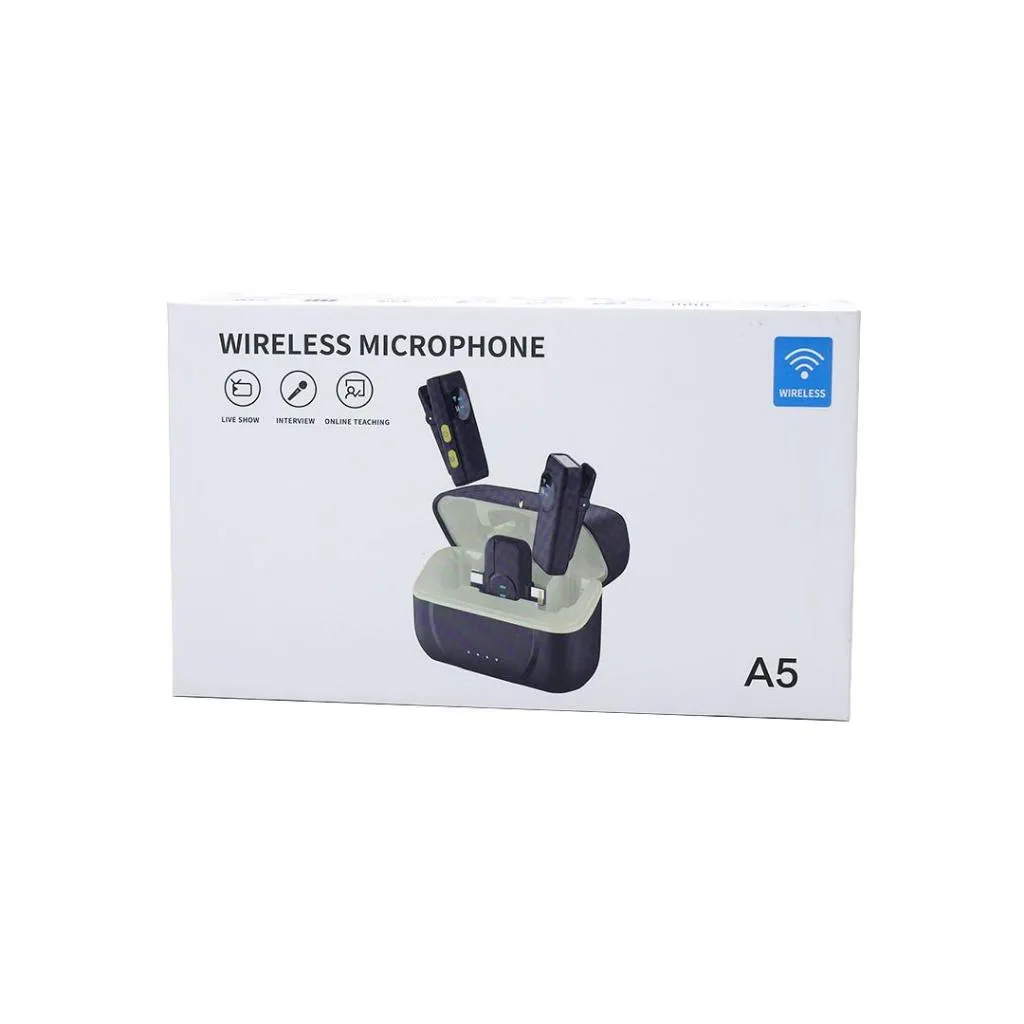 A5 Wireless Microphone 2-In-1 Clip On Mic Magnetic Mikrofon HP Plug & Play Dual Lavalier Microphone with Charging Case