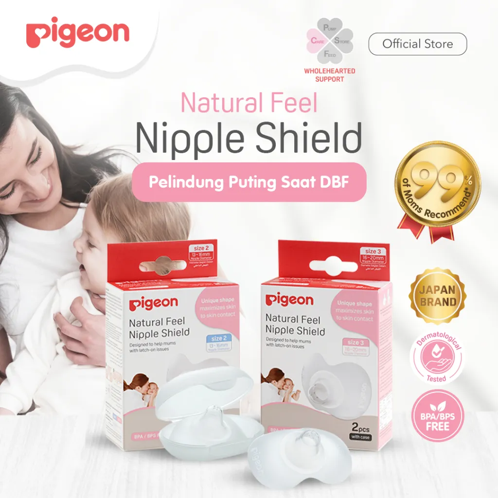 PIGEON Natural Feel Nipple Shield | Pelindung Puting Ibu Menyusui | Anti Lecet Payudara | Anti Nyeri | Pilih ukuran Size 2 & Size 3 | Food Contact Grade | BPA BPS FREE | Aman Tertelan Bayi | Relaksasi Payudara