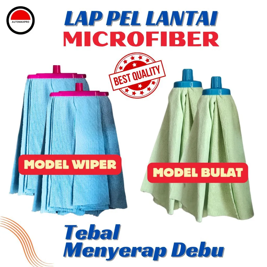 Automaxpro AMP Kain Pel Pembersih Lantai Microfiber & Gagang. Kain Tebal, Daya Serap Tinggi, Refill Pel Mop