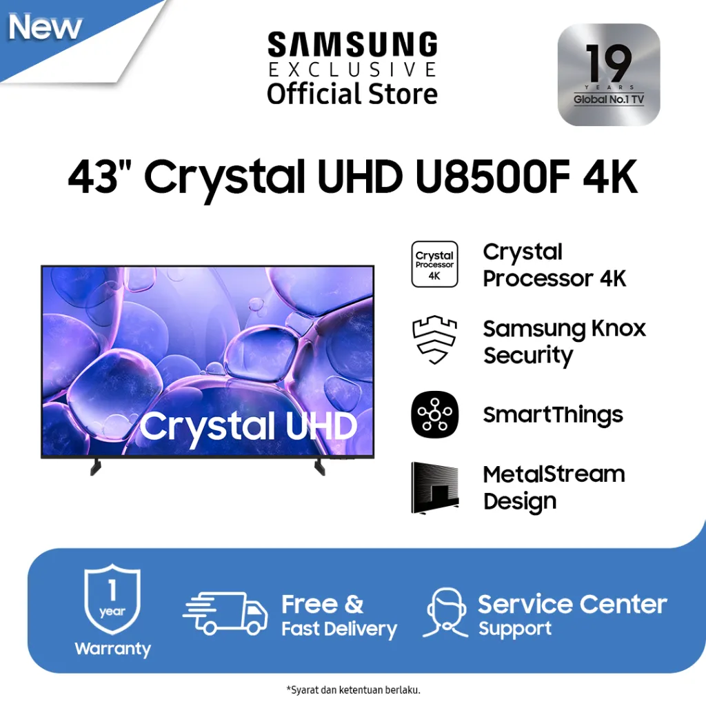 Samsung 43" Crystal UHD 4K U8500F Smart TV | Crystal Processor 4K | SmartThings | UA43U8500FKXXD