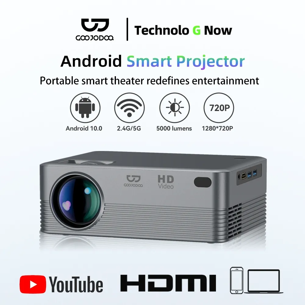 Goojodoq Proyektor 4K 1080P Wifi Bluetooth Mini Projector Android 10.0 180 Ansi Portable Home Theater For Cinema Proyektor
