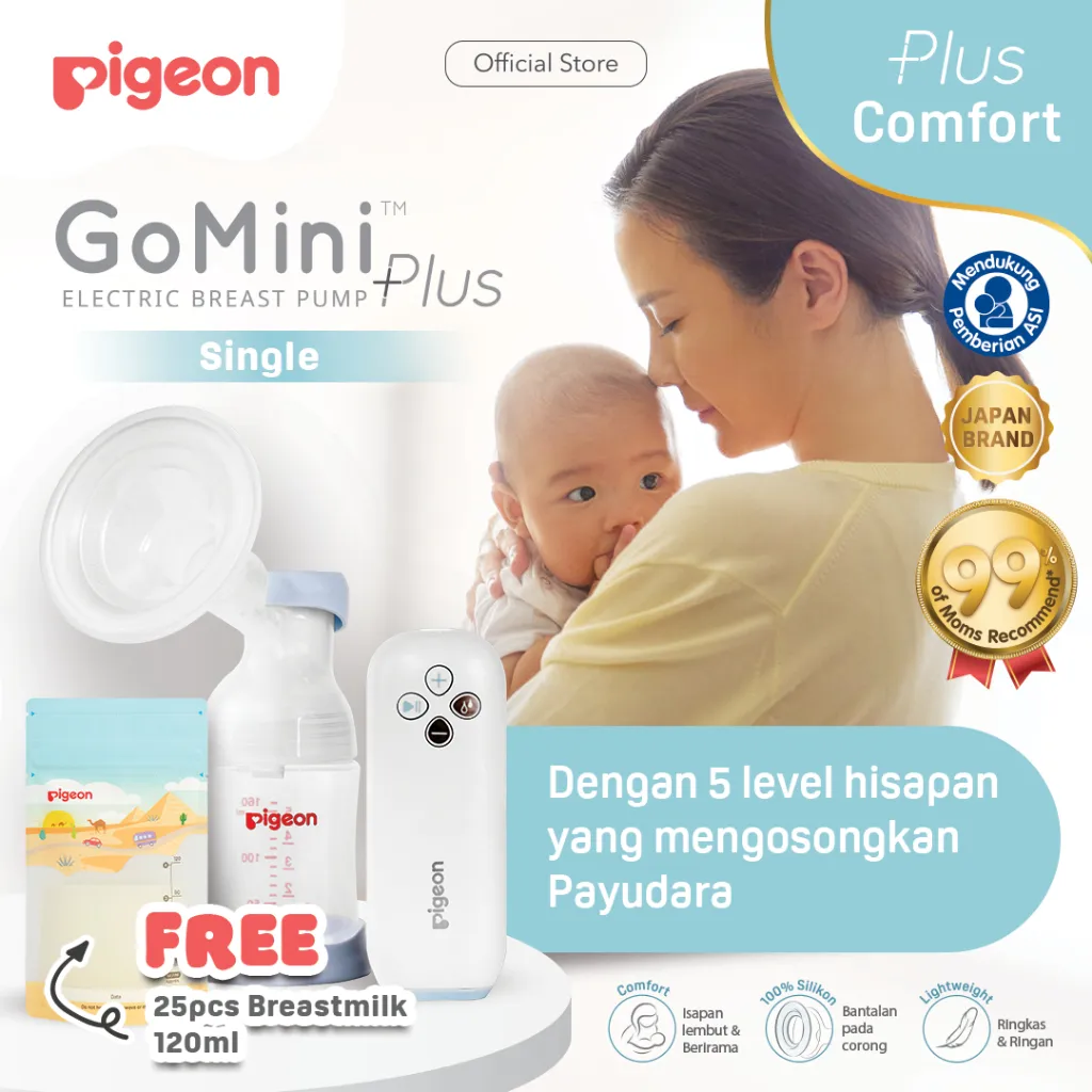 (LIMITED STOCK FREE BREASTMILK) PIGEON Breast Pump Go Mini Plus Single FREE Breatmilk 120ml isi 25pcs | Pompa ASI  Elektrik Single & Handy