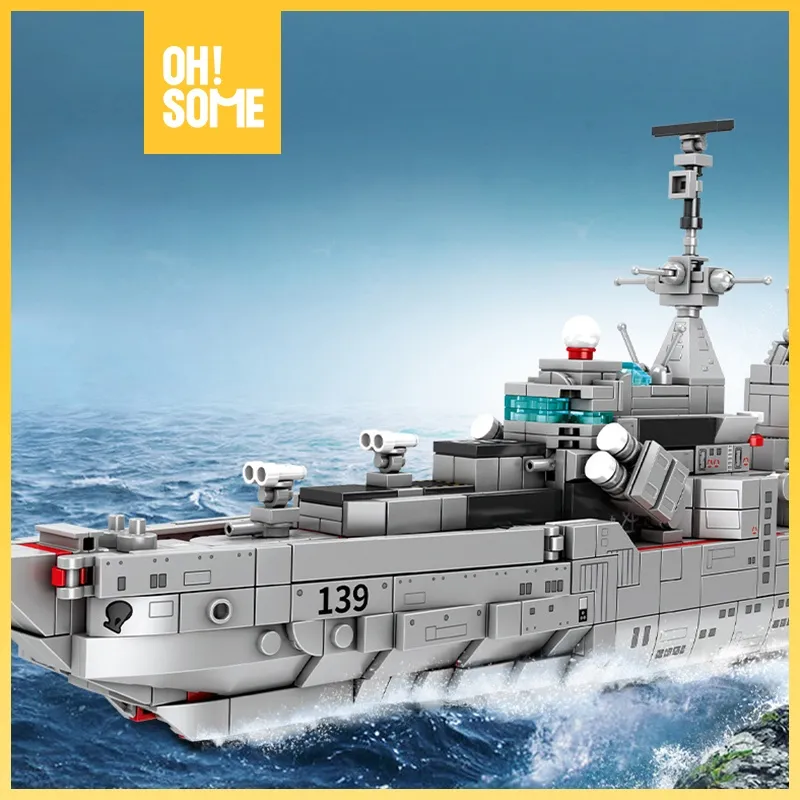 OHSOME - SEMBO Destroyer Ship Battleship Set (4-in-1) / Block Mainan Rakit Brick Blok Susun Kapal Perusak 3D DIY Kapal Tempur - RANDOM