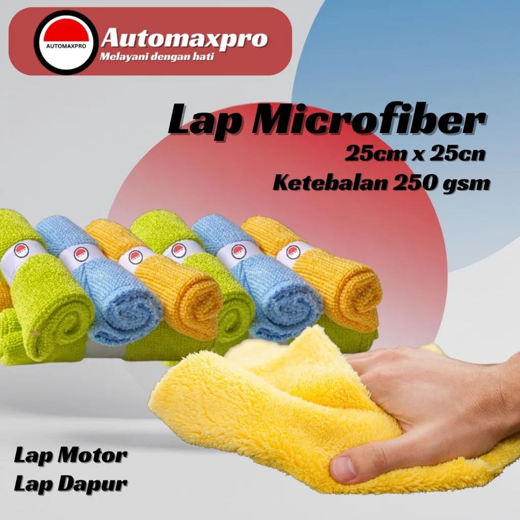 Automaxpro AMP Lap Microfiber 25cm x 25cm, 40cm x 40cm, Lap Dapur, Lap Motor, Lap Mobil, Lap Serbaguna, Lap halus menyerap air.