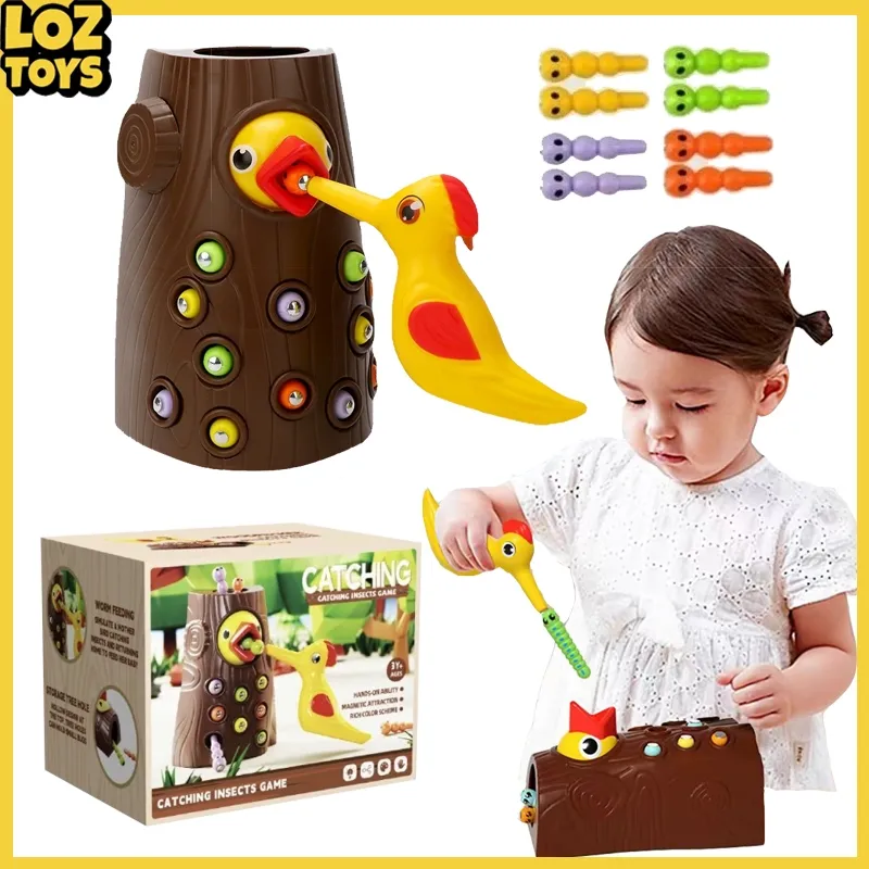 LOZTOYS Mencari Makan Ulat Magnet Mainan Anak Edukasi Wood Pecker Feeding Game 1-5 Tahun Toys