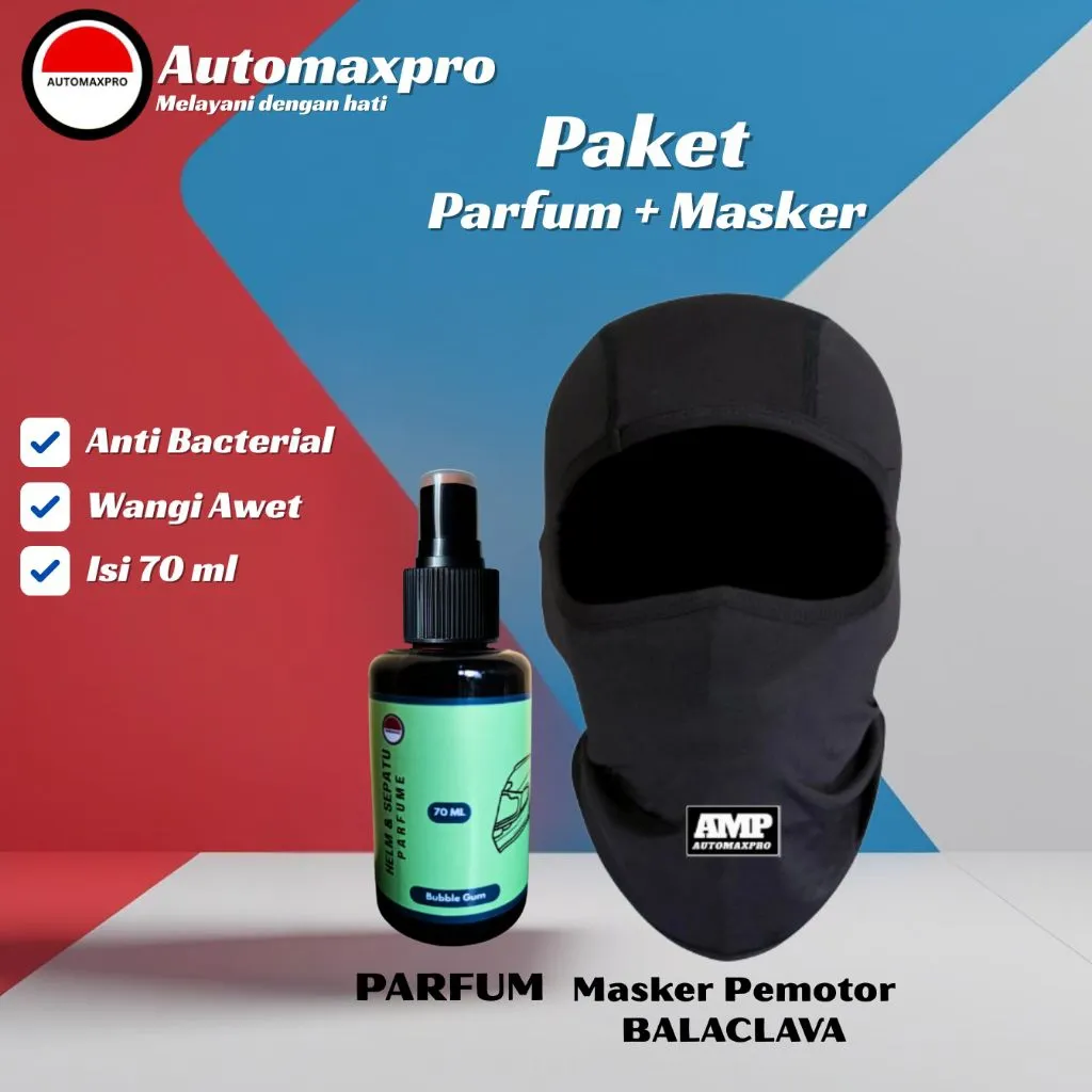 Automaxpro AMP Paket Bundling Masker Pemotor Balaclava All Size & PARFUM HELM (70ml)