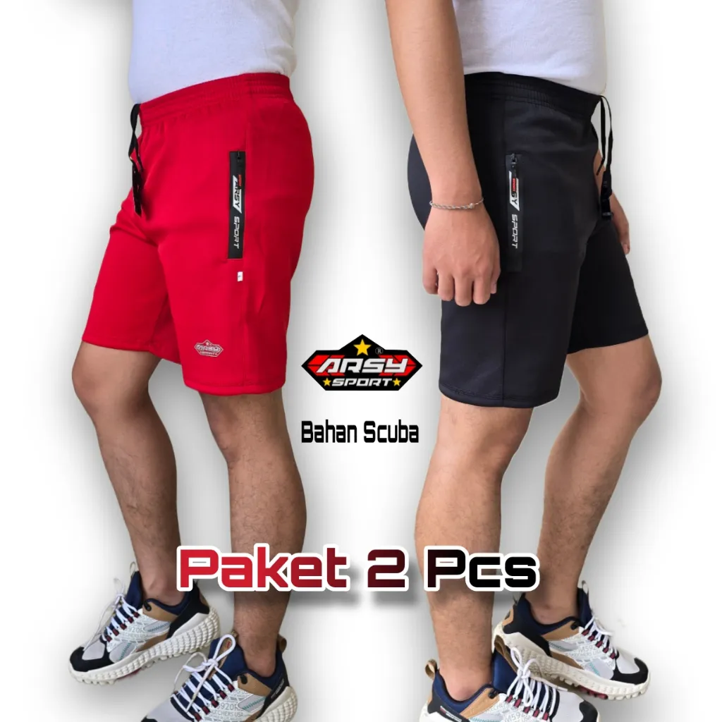 Arsy Sport - Paket 2 Pcs Celana Pendek Olahraga Gym Running Fitnes Volly Bahan Scuba Elastis Slimfit SC-02