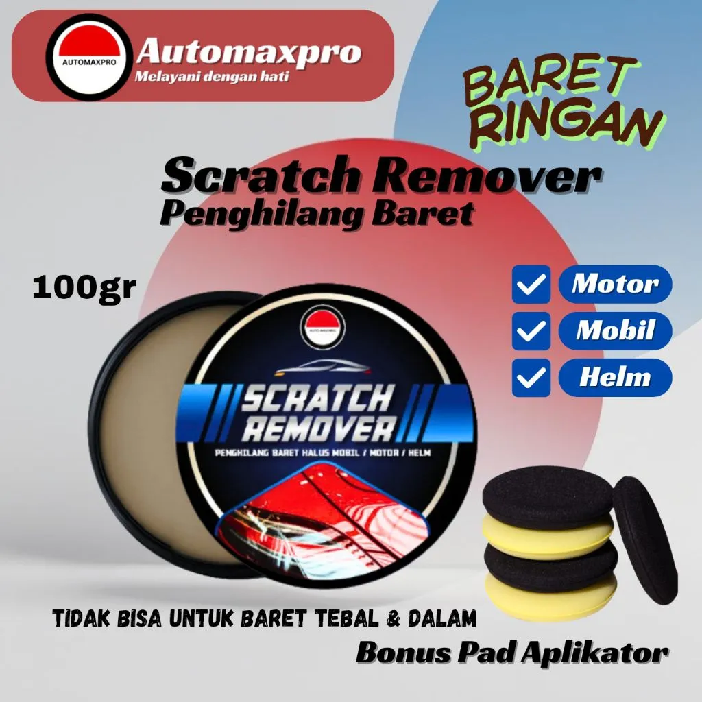 Automaxpro AMP [100-gram] Scratch Remover, Penghilang Baret Body Mobil, Motor, Helm & Noda Body Cat, Pengkilap Body & BONUS LAP MICROFIBER & PAD APLIKATOR (100gr)