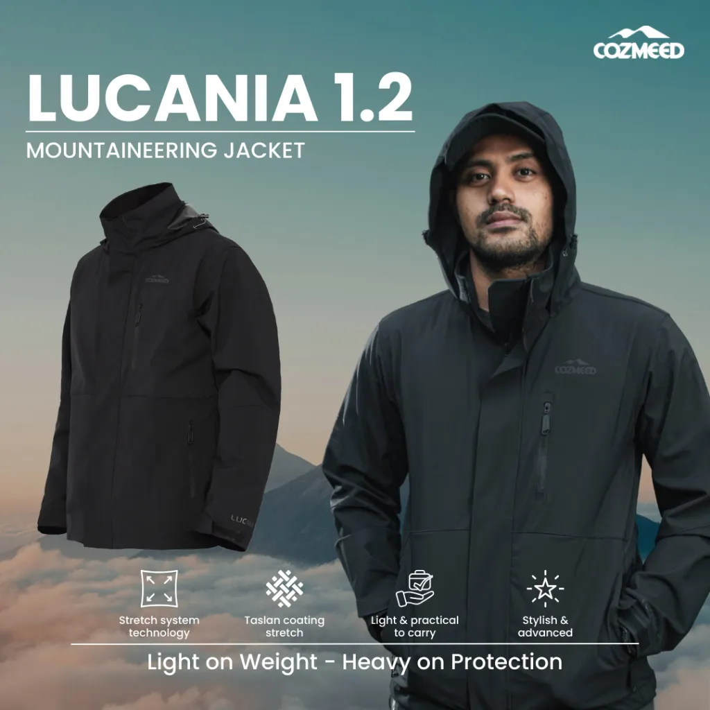 Cozmeed Jaket Gunung Gorpcore Waterproof Pria Wanita Hiking Windbreaker Outdoor Lucania 1.2 Hitam