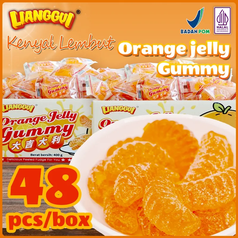 Lianggui Permen Jelly Jeruk HALAL Cemilan Lebaran Anak Kenyal Manis Snack Viral untuk Sekolah Travel