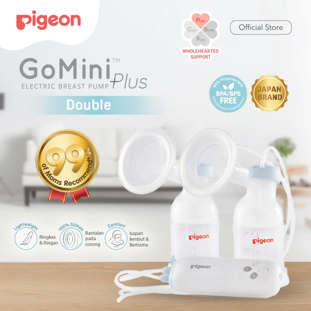 PIGEON Breast Pump Go Mini Plus Double | Lebih cepat mengosongkan payudara | Pompa ASI  Elektrik Single & Handy