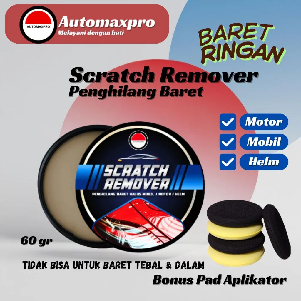 Automaxpro AMP [60-gram] Scratch Remover, Compound , Rubbing Compound, Kompon Penghilang Baret Lecet Body Mobil, Motor, Helm & Noda Body Cat, 1 Step Polish, Pengkilap Body Merah Hitam Silver Putih (60gr)