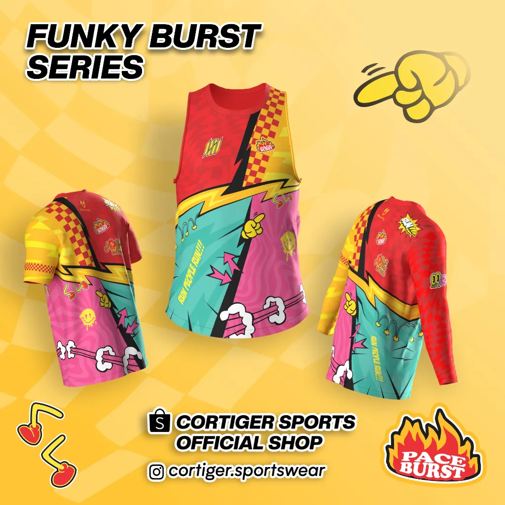 Cortiger Jersey Running Kaos Olahraga Pria Funky Burst Series
