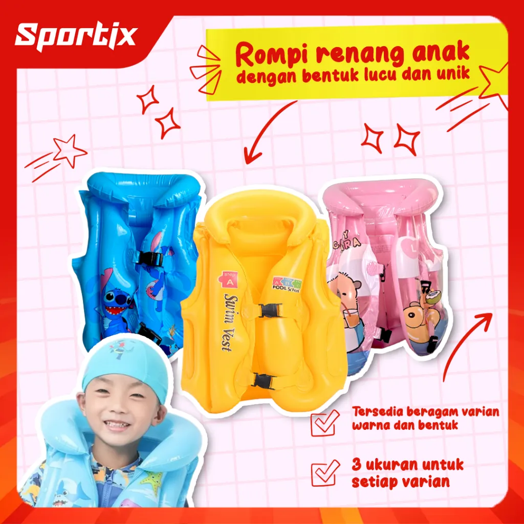 Sportix - Pelampung Rompi Renang Anak Motif Kuromi Lucu Stitch Jaket Renang Kids Pool Life Swim Vest