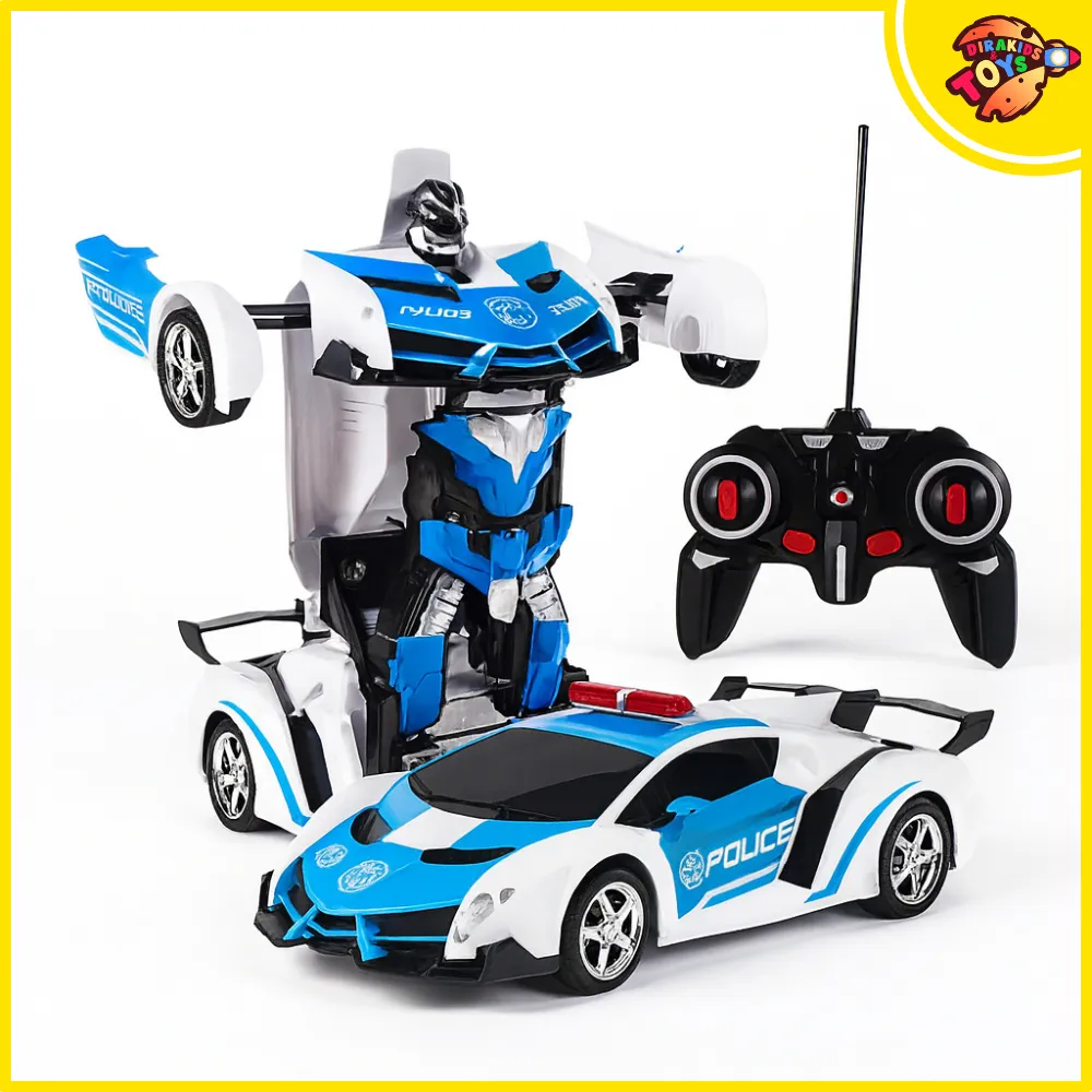 Mainan Anak Mobil Remote Control Polisi Laki Laki Perempuan Dapat Berubah Menjadi Robot
