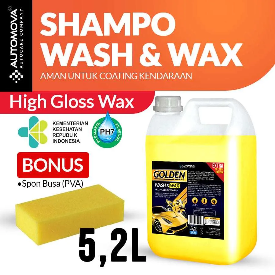 AUTOMOVA - Shampo Mobil 5 Liter Shampo Motor Wash And Wax Extra Kilap / GOLD5L - SPONS