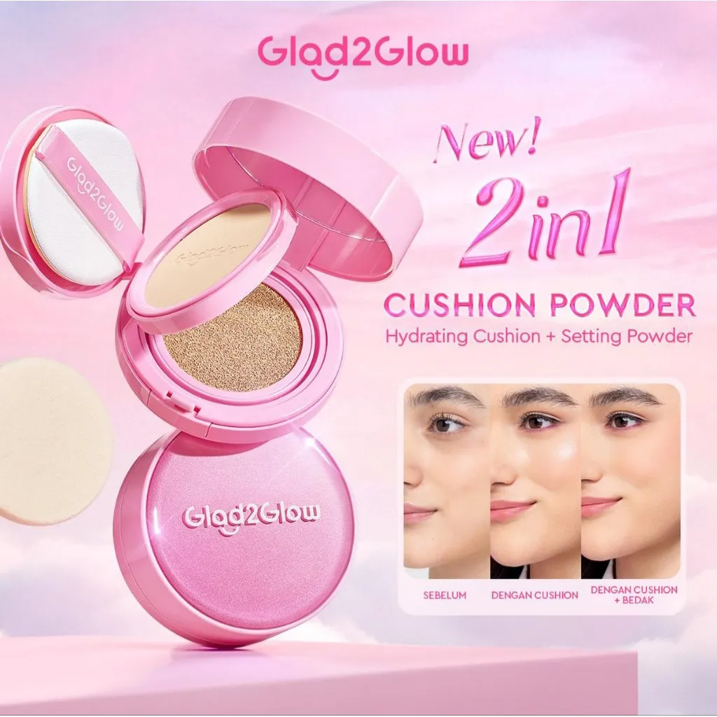 [New Launch] Glad2Glow 2in1 Perfect Pair Cushion Powder Foundation Waterproof Make Up Setting BB Cream  Tahan 12Jam Hasil Akhir Glowing Dan Menyatu Dengan Warna Kulit Tekstur Ringan Di Wajah Full Coverage Velvet To Matte g2glow