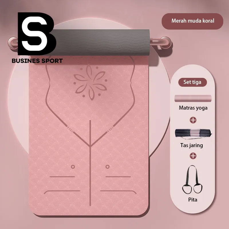 BUSINES SPORT Matras yoga anti selip tebal 6/8 mm dengan balutan