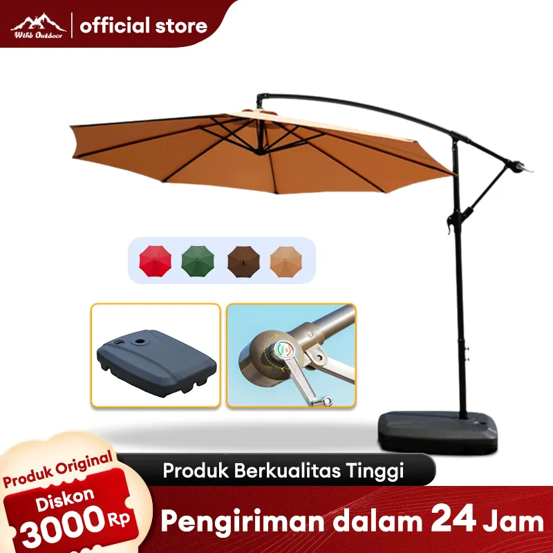 WTHB Outdoor Payung Taman Luar Ruangan Tenda lipat Payung Teras Payung Teduh Matahari 2.7M Meja Pasar Luar Ruangan Payung Bulat dengan Dasar Untuk Bivak Taman dan Kolam Renang