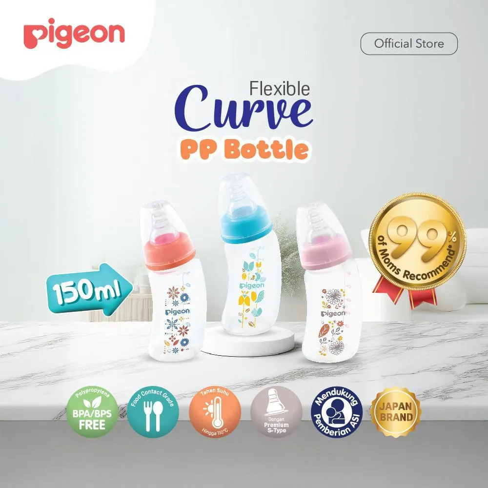 PIGEON Botol PP Curve 150ml w/S-Type Nipple | Pilih Variasi | Original Asli | Pilih Variasi | Botol Susu Bayi | Botol Susu Newborn | Anti Kolik | Anti Kembung | Nipple Dot Size S | Botol Susu Encok Viral