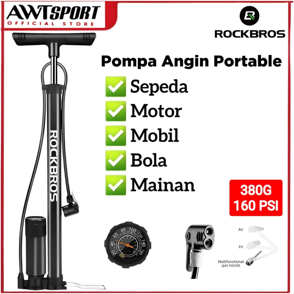 ROCKBROS Pompa Ban Sepeda Motor Bola 380G 160 Psi Road Bike Mtb Pentil Schrader Presta