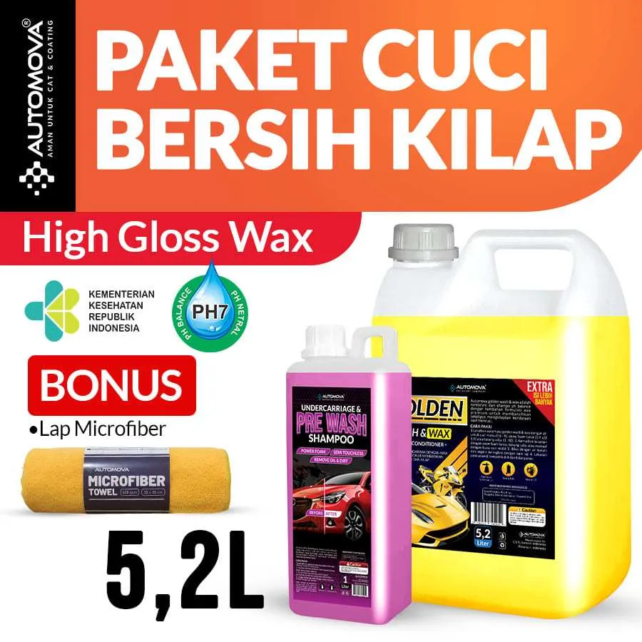 AUTOMOVA - Sabun Cuci Kendaraan Wash 5L & Wax Dan Pre Wash Shampoo 1L