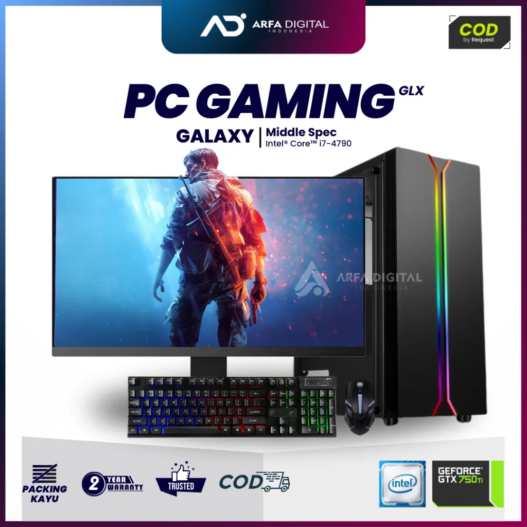 PC Rakitan Live Streaming Editing Full Set Lengkap Intel Core i7 4790 RAM 16GB SSD 256GB HDD 500GB VGA 4GB DDR6 Monitor LED 24 | GALAXY