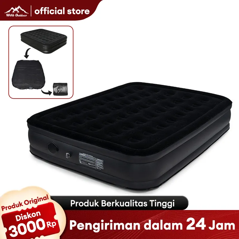 WTHB Outdoor Kasur Angin Hitam Tempat Tidur Tiup Otomatis Untuk Rumah Ganda Kasur Udara Luar Ruangan Dapat Dilipat Portabel Tempat Tidur Udara