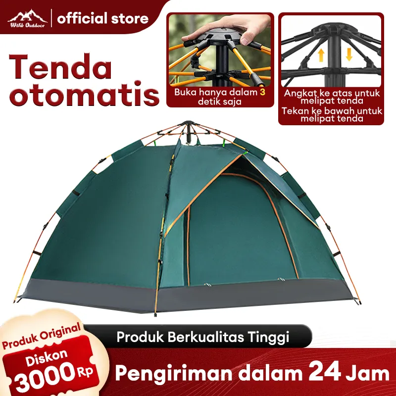 WTHB Outdoor Tenda Camping 3-4 Orang Kemah Otomatis Tenda Lipat Portable Tenda Gunung Waterproof